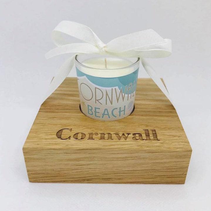 Beach Candle in Wooden Candle Holder - Kernowspa