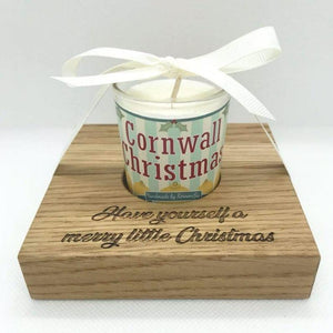 Cornwall Christmas Candle in Wooden Candle Holder - Kernowspa