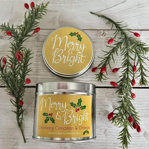 Merry & Bright Festive Soy Wax Candle Tin - Kernowspa
